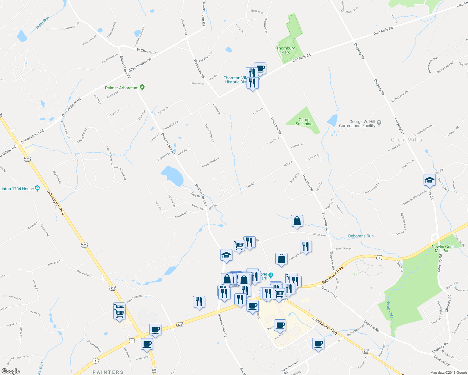 map of restaurants, bars, coffee shops, grocery stores, and more near 9 Millview Court in Thornton