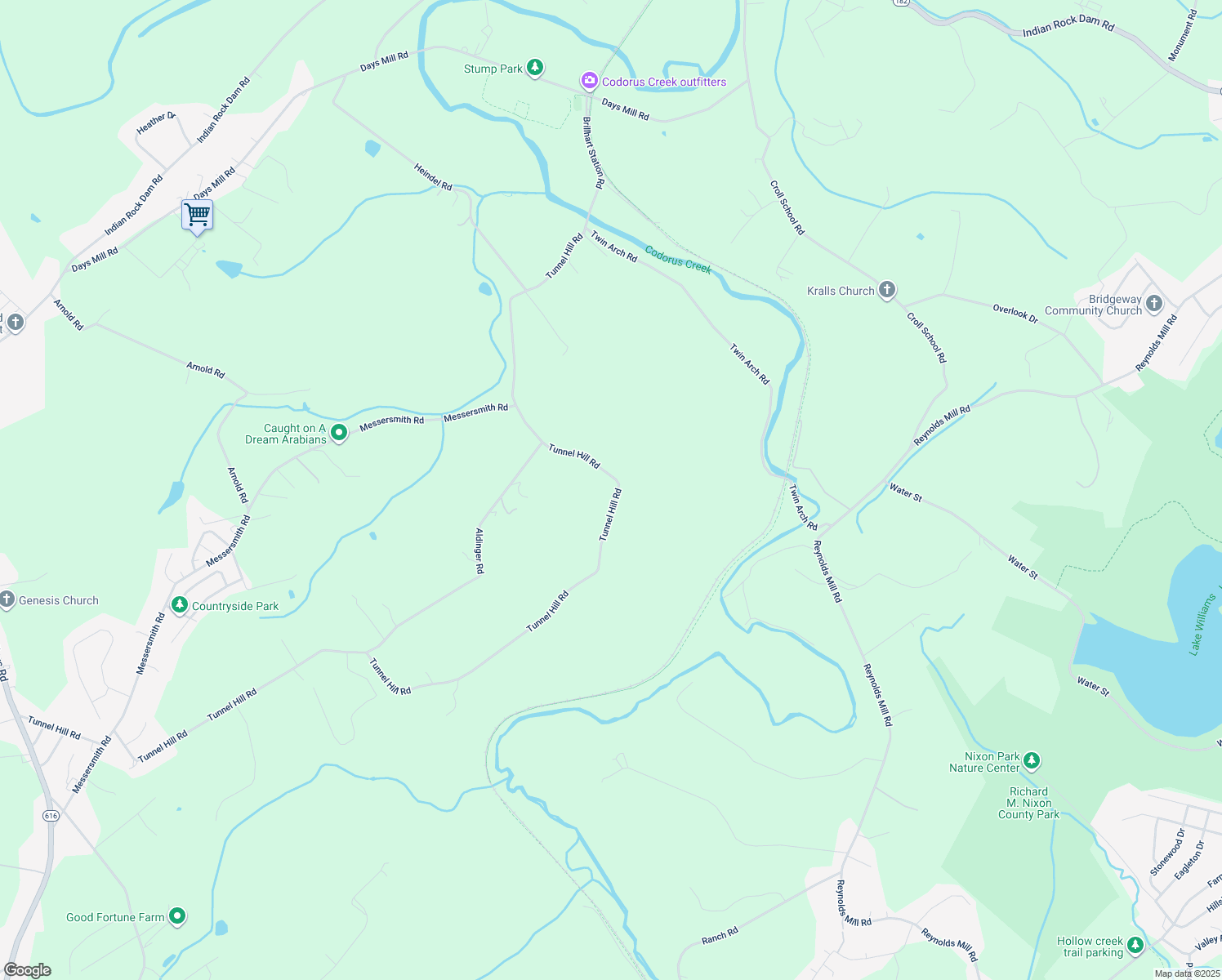 map of restaurants, bars, coffee shops, grocery stores, and more near 3417 Tunnel Hill Road in Seven Valleys