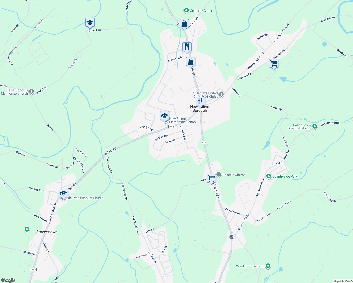 map of restaurants, bars, coffee shops, grocery stores, and more near 4050 Bahn Avenue in York