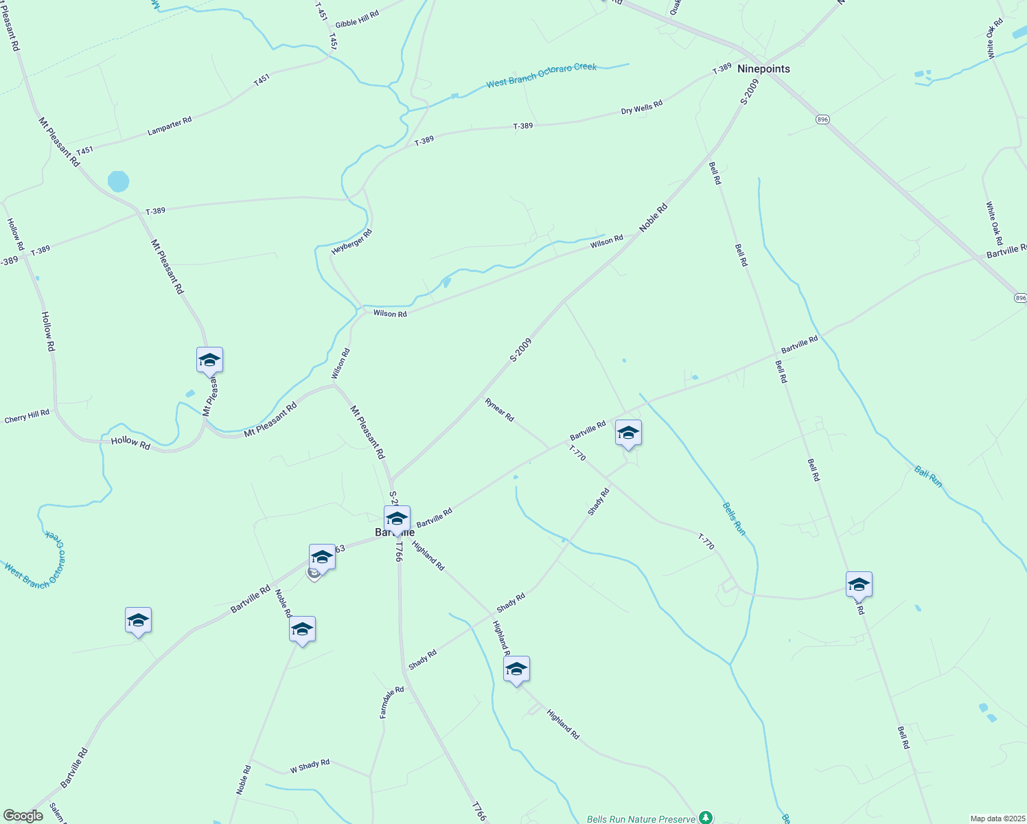 map of restaurants, bars, coffee shops, grocery stores, and more near 141 Rynear Rd in Christiana