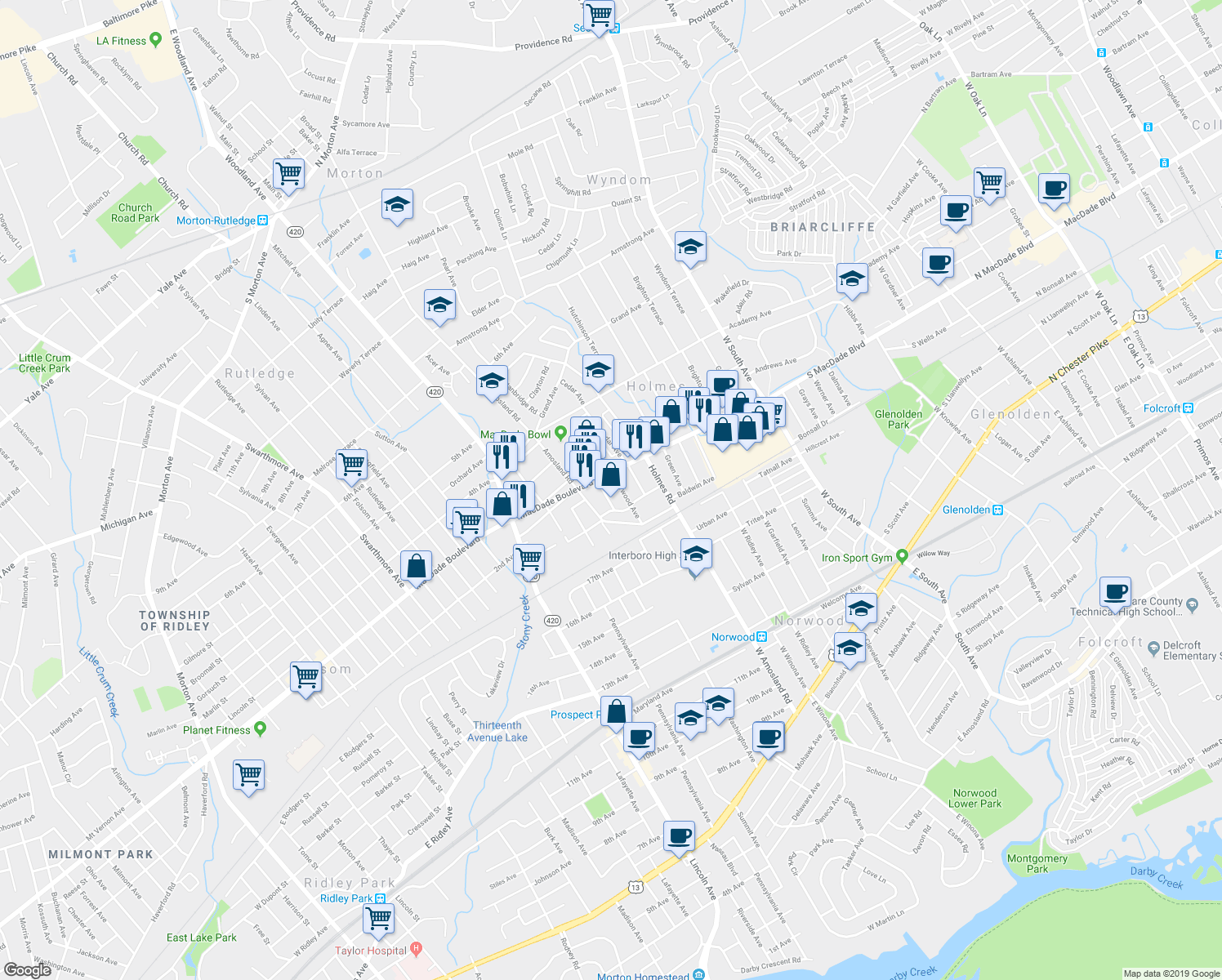 map of restaurants, bars, coffee shops, grocery stores, and more near 222 Stanbridge Road in Holmes