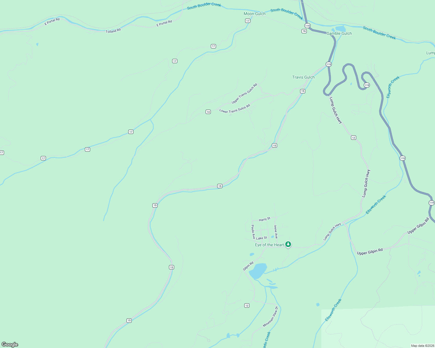 map of restaurants, bars, coffee shops, grocery stores, and more near 3549 Gamble Gulch Road in Black Hawk