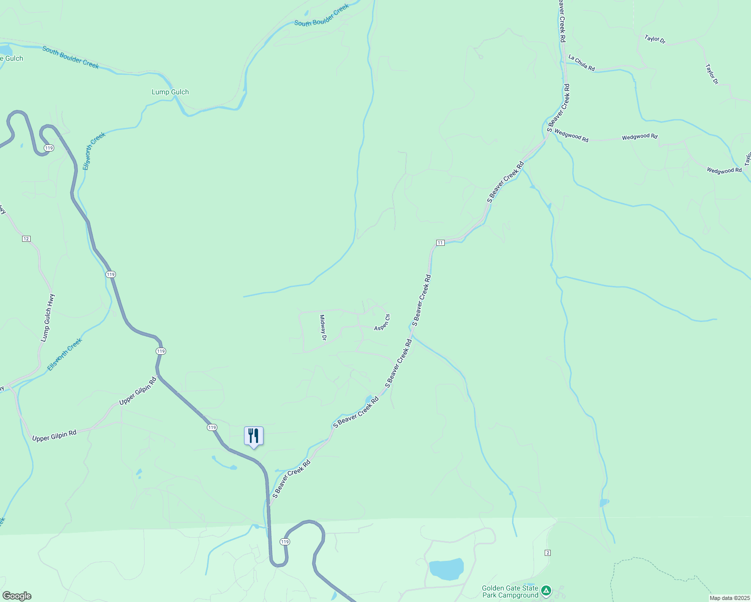 map of restaurants, bars, coffee shops, grocery stores, and more near 278 Aspen Circle in Black Hawk