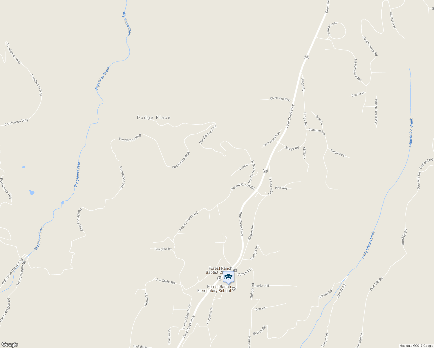 map of restaurants, bars, coffee shops, grocery stores, and more near 16299 Forest Ranch Road in Forest Ranch