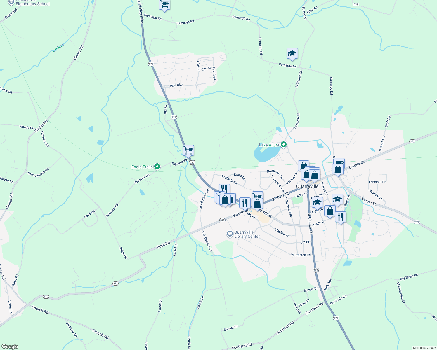 map of restaurants, bars, coffee shops, grocery stores, and more near 108 Groffdale Road in Quarryville