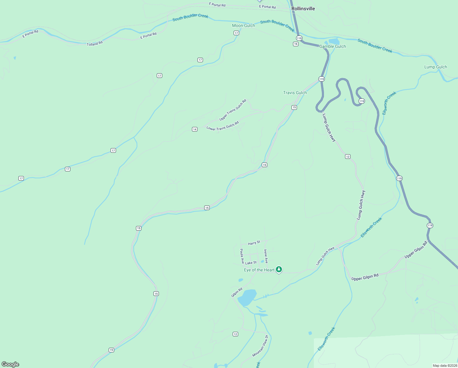 map of restaurants, bars, coffee shops, grocery stores, and more near 3727 Gamble Gulch Road in Black Hawk