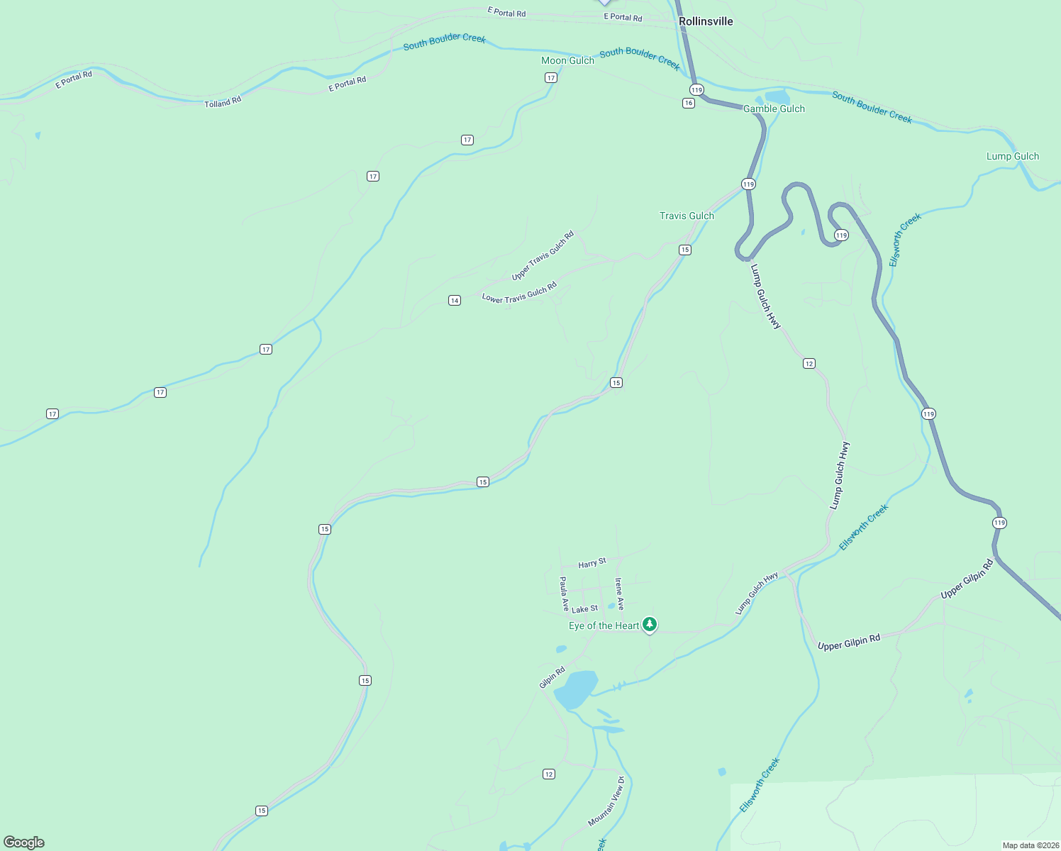 map of restaurants, bars, coffee shops, grocery stores, and more near 3727 Gamble Gulch Road in Black Hawk