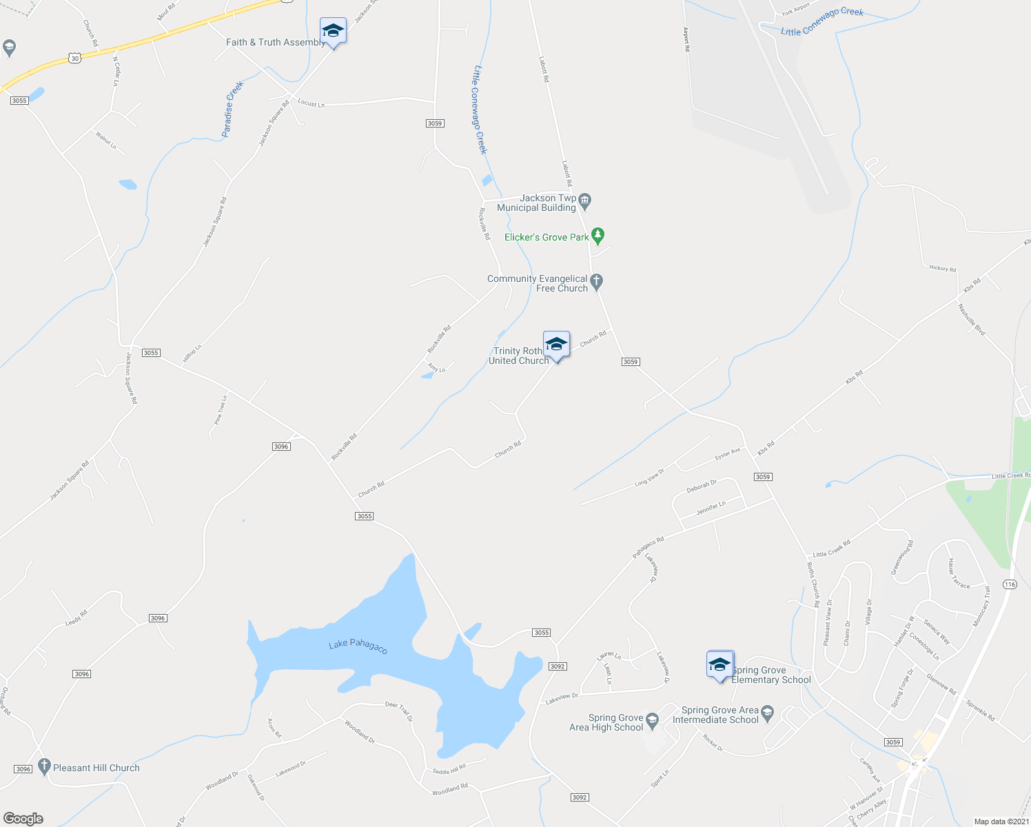 map of restaurants, bars, coffee shops, grocery stores, and more near Church Road in York County