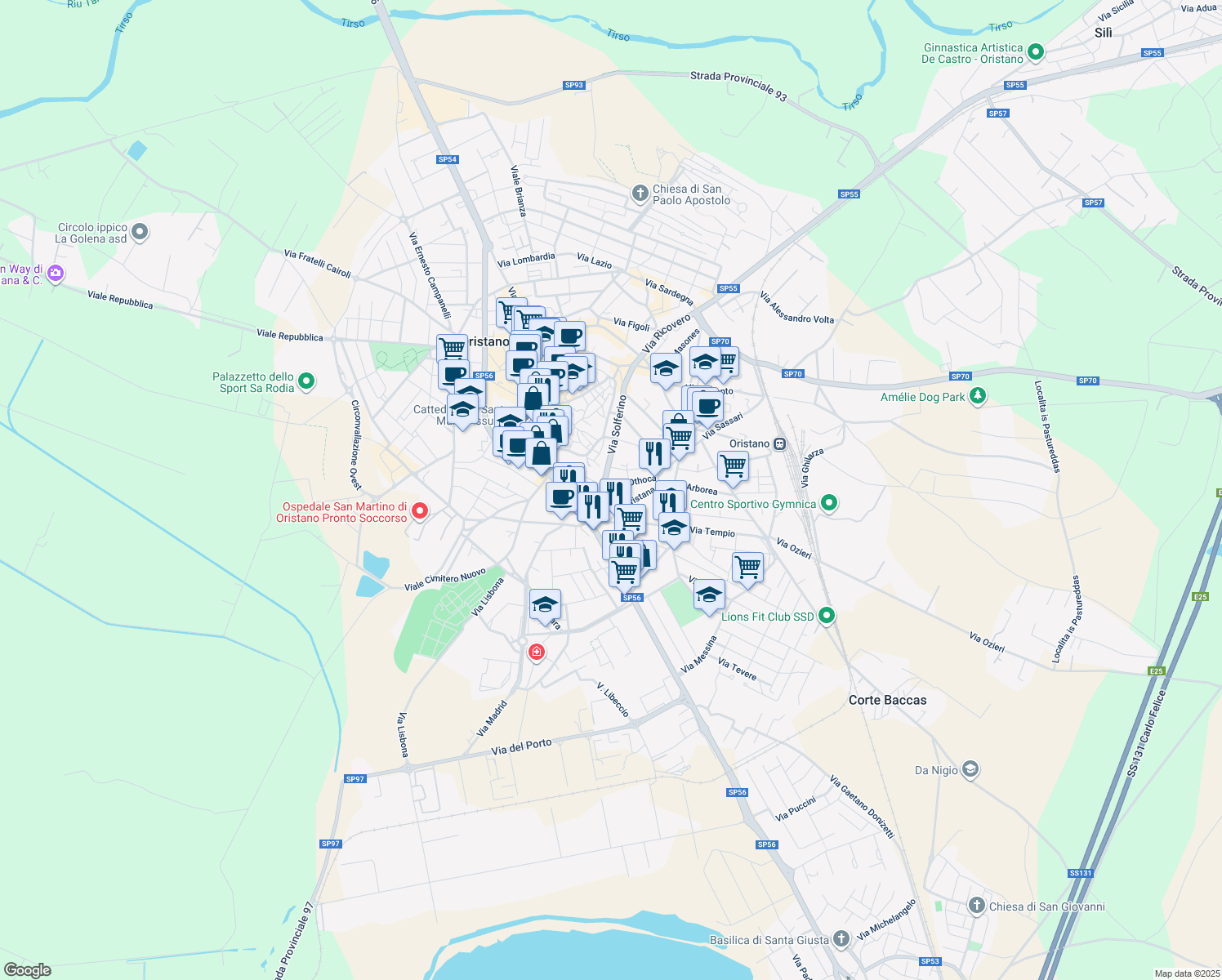 map of restaurants, bars, coffee shops, grocery stores, and more near 3 Via Othoca in Oristano