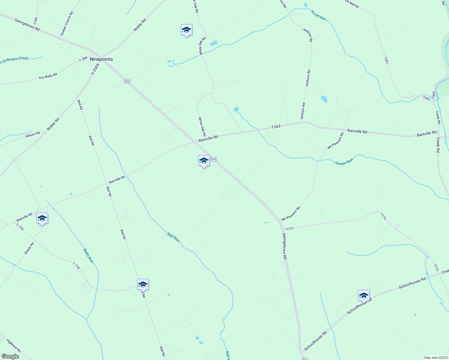 map of restaurants, bars, coffee shops, grocery stores, and more near 1642 Georgetown Road in Christiana