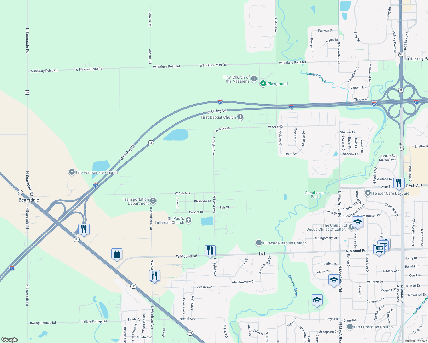 map of restaurants, bars, coffee shops, grocery stores, and more near 4378 North Taylor Avenue in Decatur