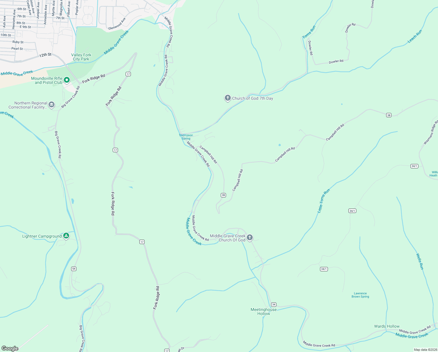 map of restaurants, bars, coffee shops, grocery stores, and more near Campbell Hill Road in Moundsville