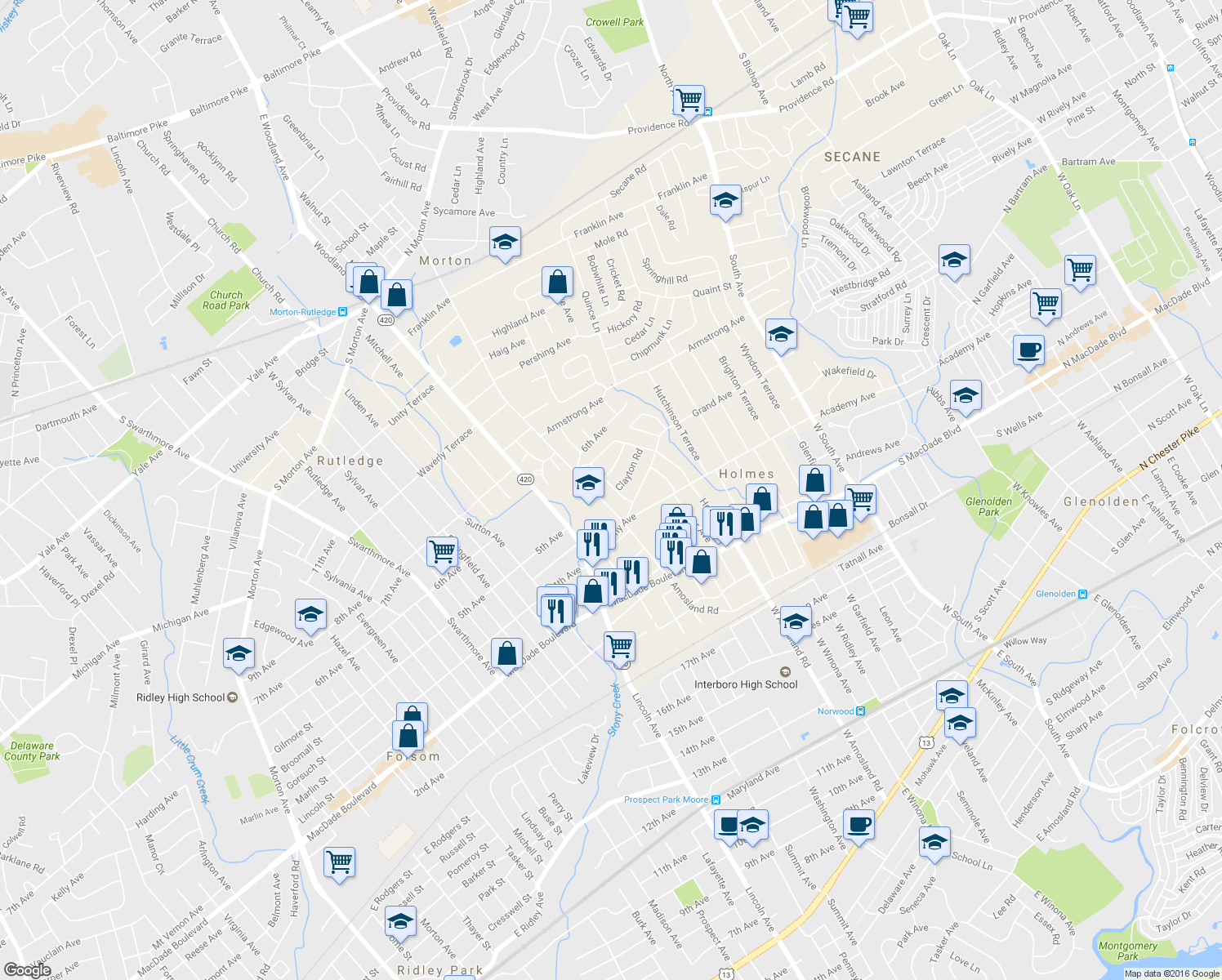 map of restaurants, bars, coffee shops, grocery stores, and more near 527 Stanbridge Road in Morton