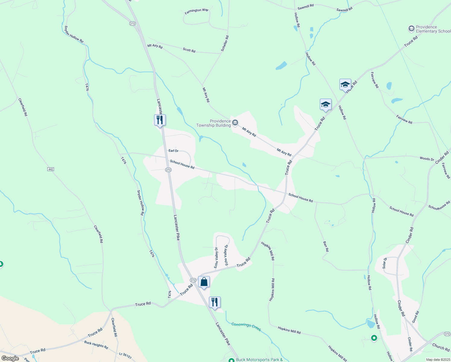 map of restaurants, bars, coffee shops, grocery stores, and more near 370 School House Road in New Providence