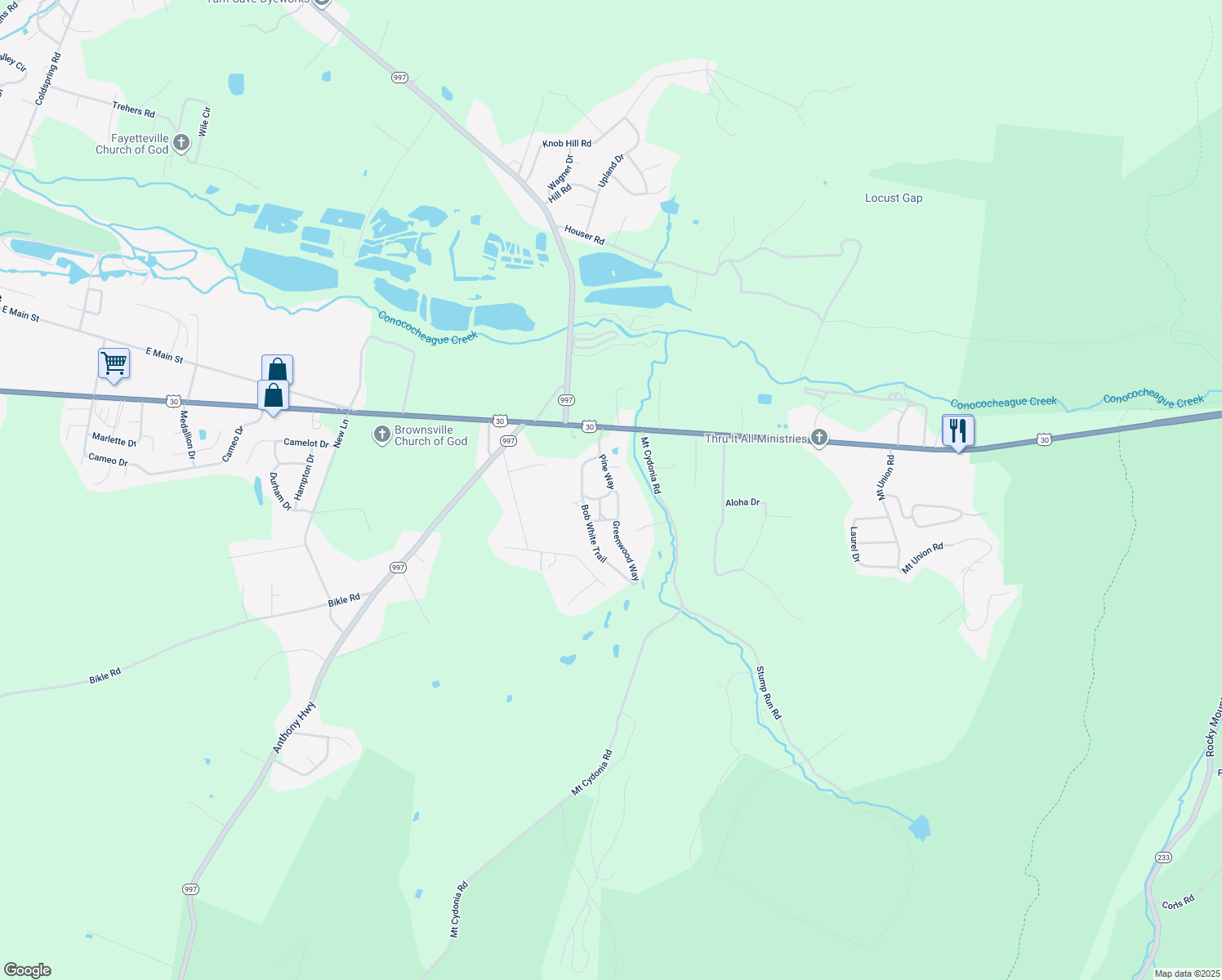 map of restaurants, bars, coffee shops, grocery stores, and more near 9 Pine Way in Fayetteville