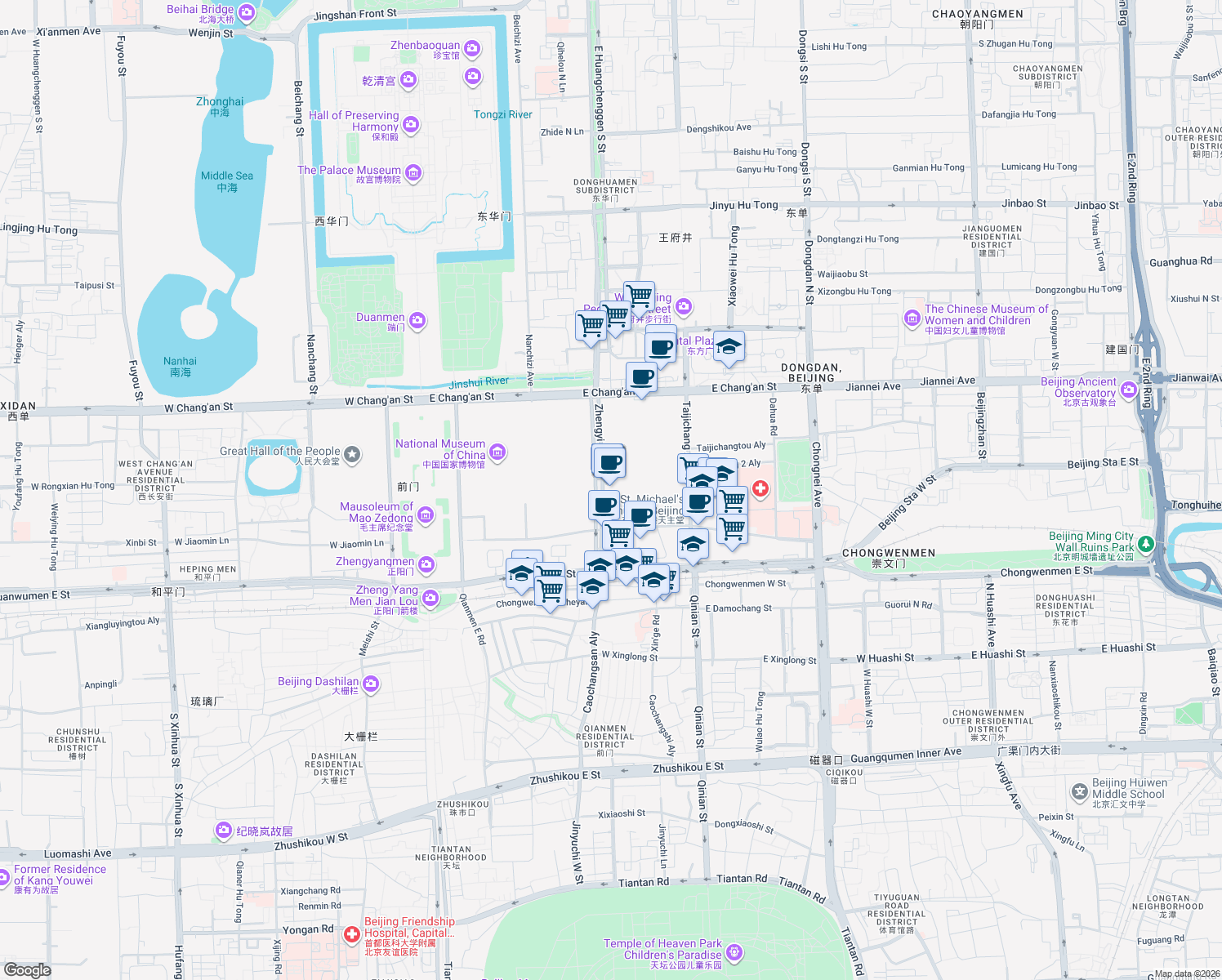 map of restaurants, bars, coffee shops, grocery stores, and more near in Beijing