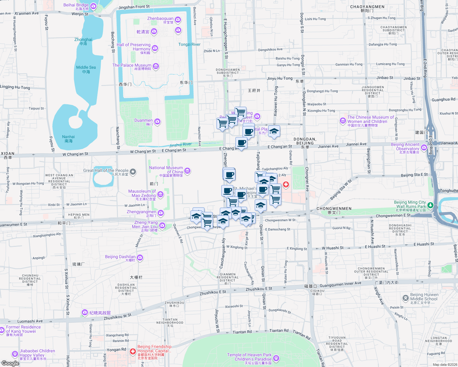 map of restaurants, bars, coffee shops, grocery stores, and more near in Beijing