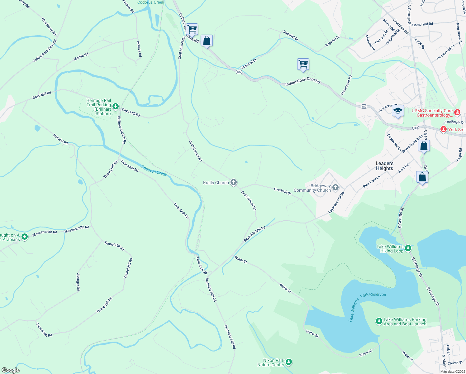 map of restaurants, bars, coffee shops, grocery stores, and more near 2490 Croll School Road in York
