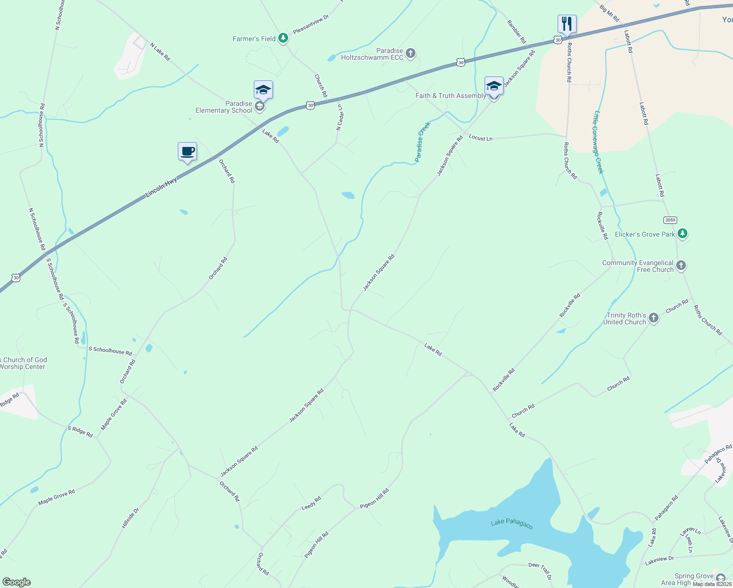 map of restaurants, bars, coffee shops, grocery stores, and more near 745 Jackson Square Road in Spring Grove