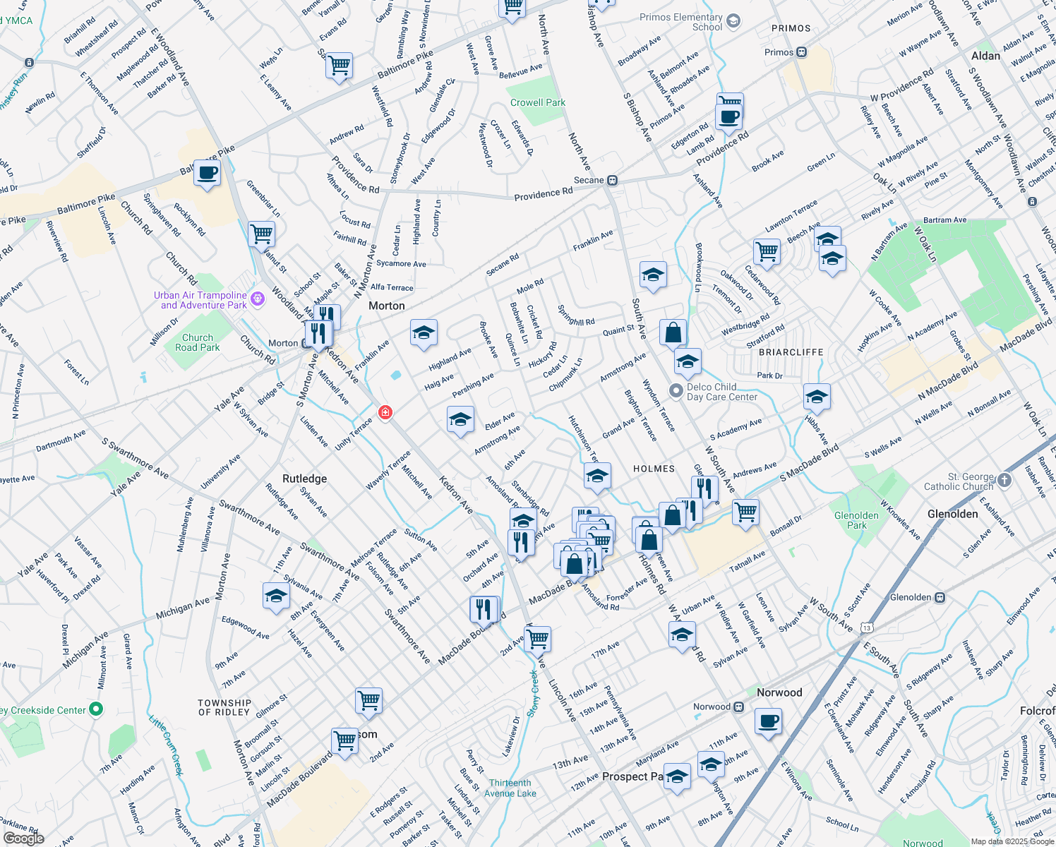 map of restaurants, bars, coffee shops, grocery stores, and more near 616 Wendy Road in Morton