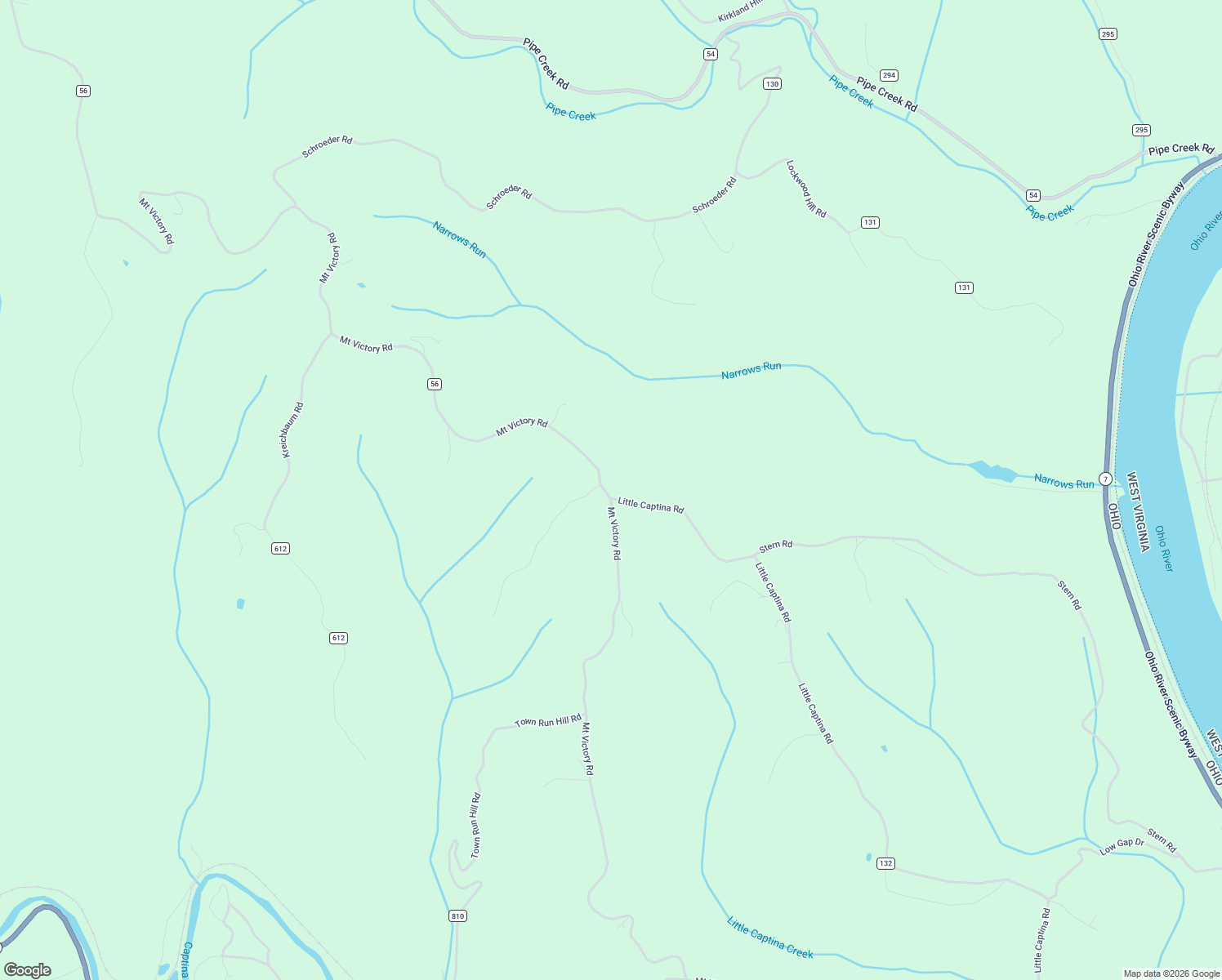 map of restaurants, bars, coffee shops, grocery stores, and more near 56859 Little Captina Road in Powhatan Point