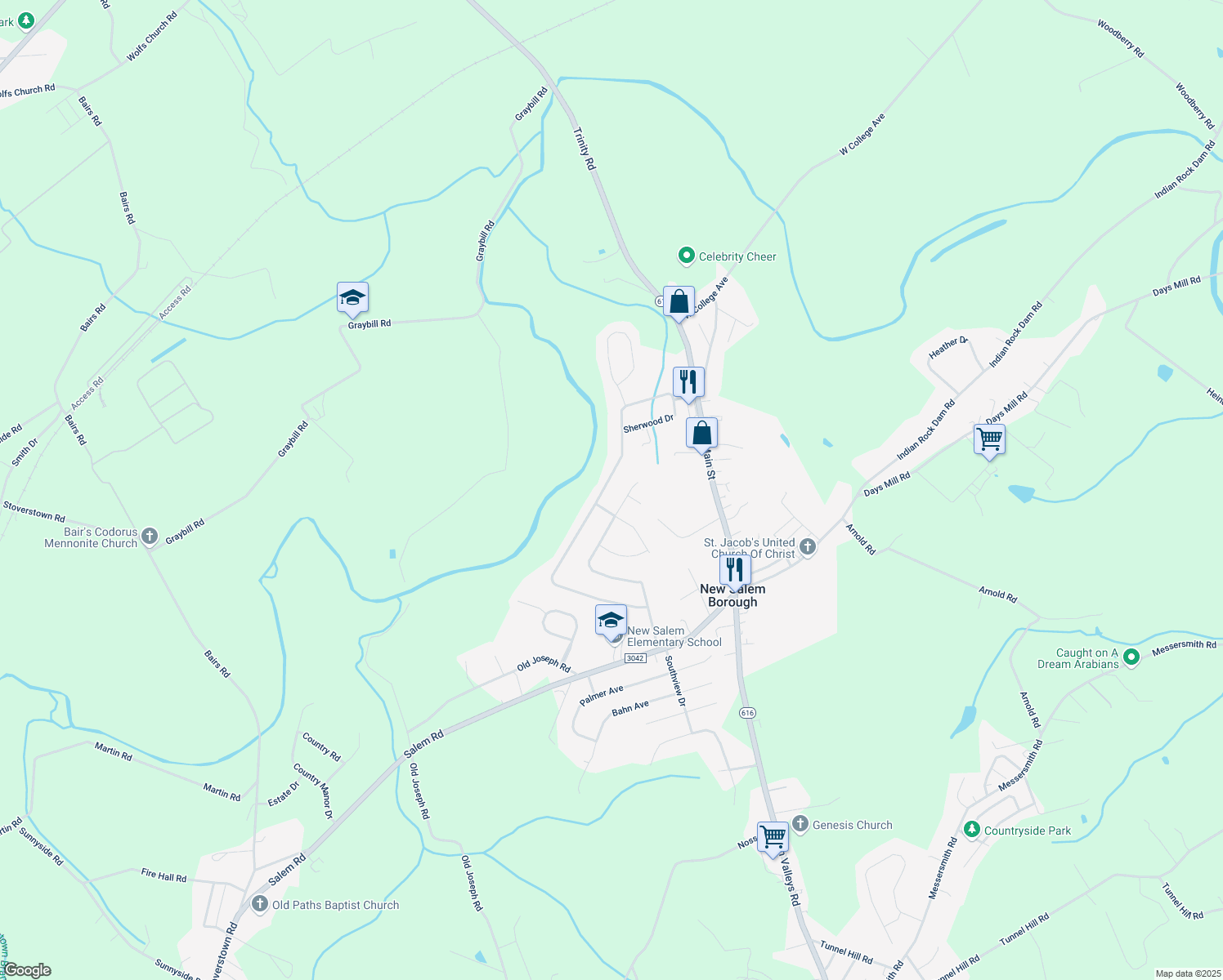 map of restaurants, bars, coffee shops, grocery stores, and more near 4090 Robinhood Drive in York