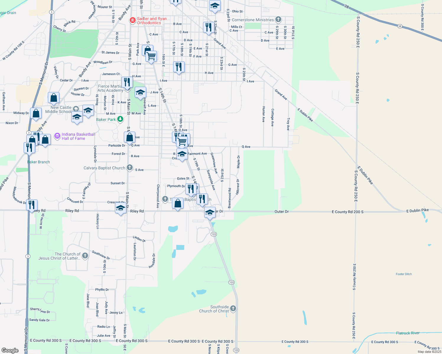 map of restaurants, bars, coffee shops, grocery stores, and more near 2818 Greenview Ave in New Castle