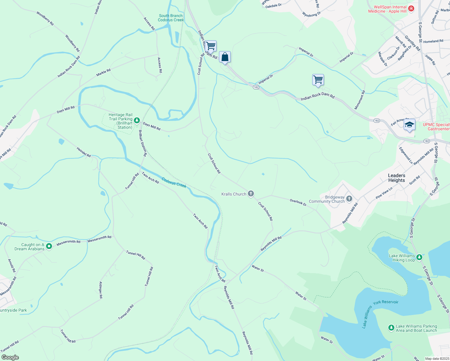 map of restaurants, bars, coffee shops, grocery stores, and more near 2468 Croll School Road in York