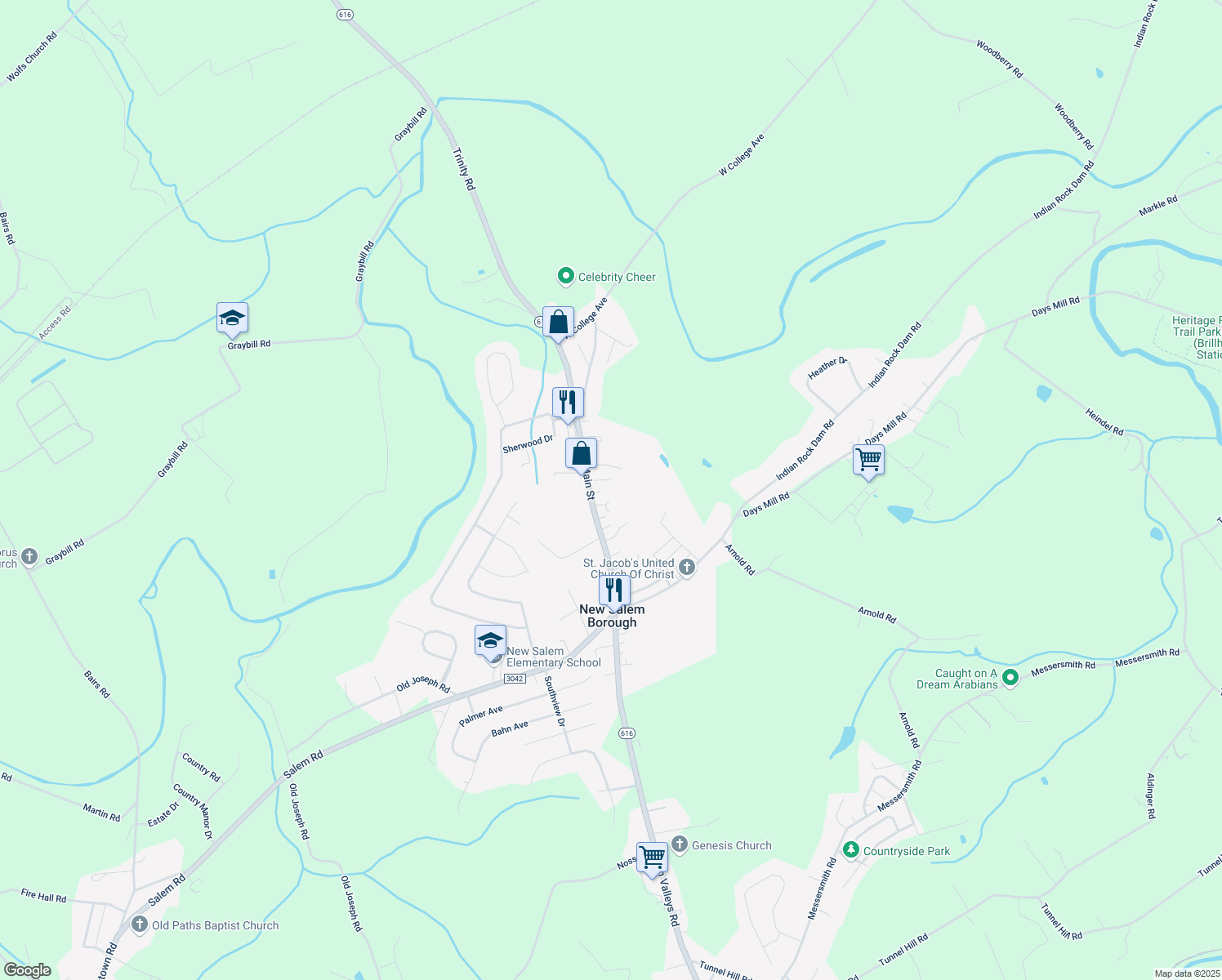 map of restaurants, bars, coffee shops, grocery stores, and more near 227 North Main Street in York