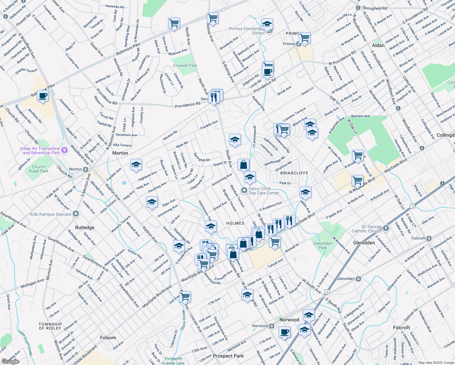 map of restaurants, bars, coffee shops, grocery stores, and more near 657 Wyndom Terrace in Holmes
