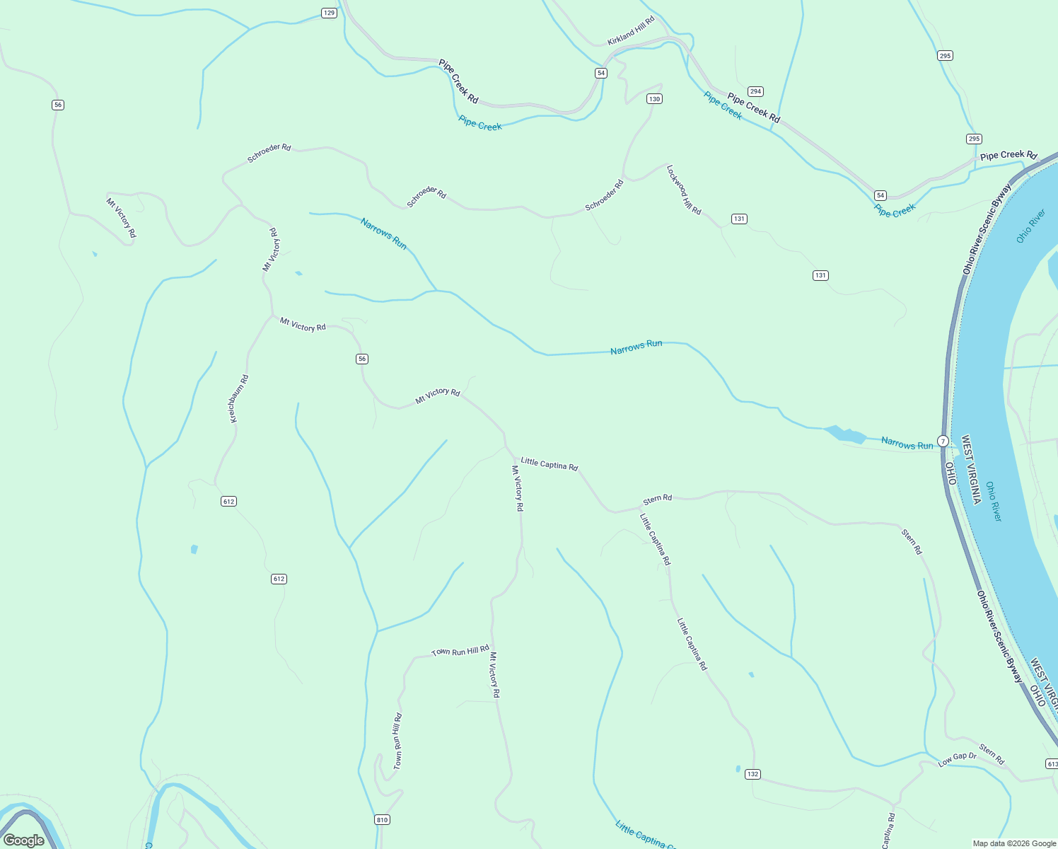 map of restaurants, bars, coffee shops, grocery stores, and more near 56859 Little Captina Road in Powhatan Point