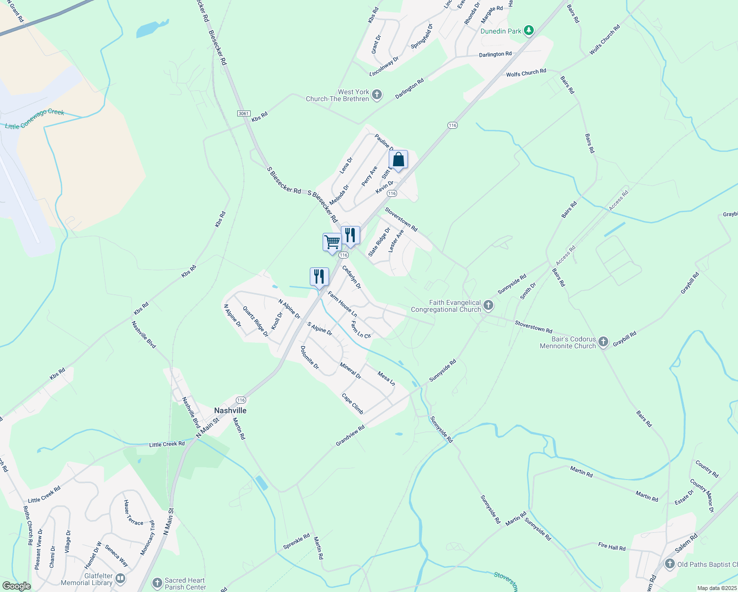 map of restaurants, bars, coffee shops, grocery stores, and more near 89 Cedarlyn Drive in York