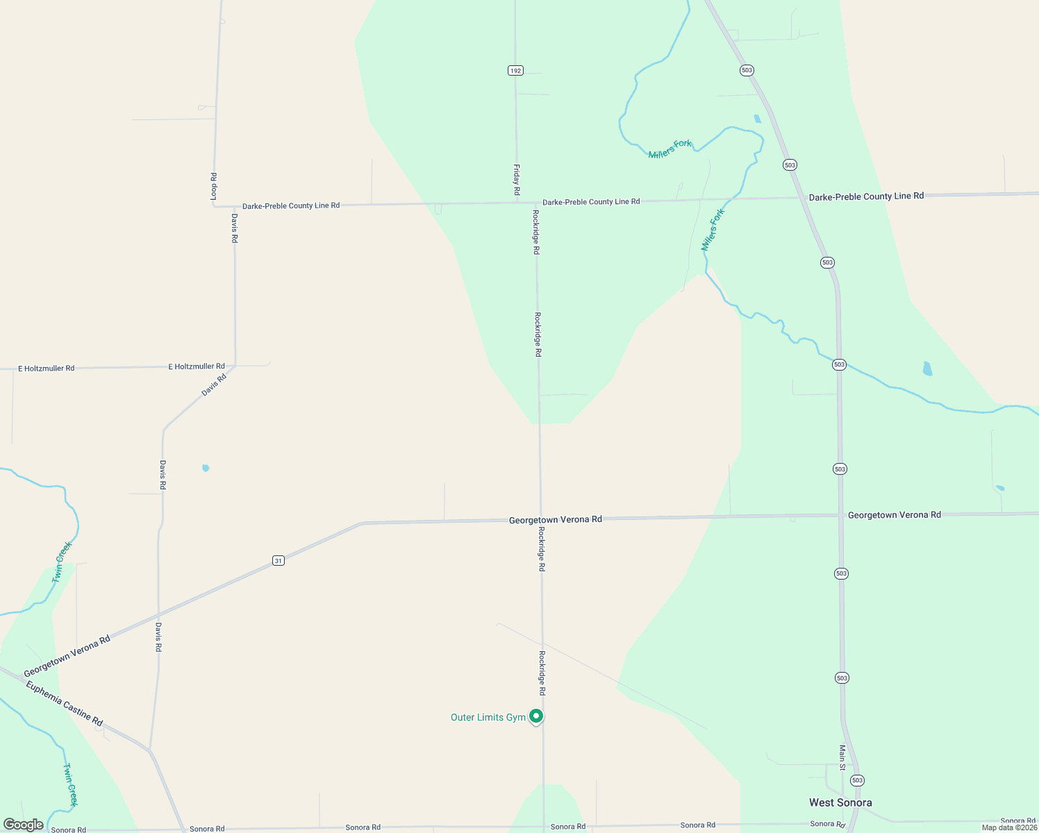 map of restaurants, bars, coffee shops, grocery stores, and more near 10775 Rockridge Road in Lewisburg