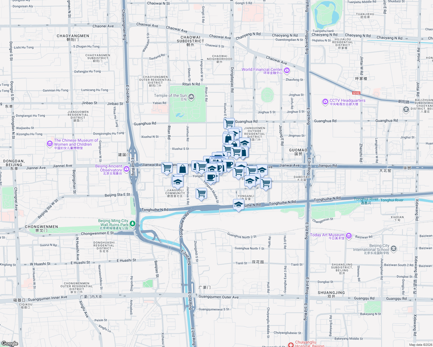 map of restaurants, bars, coffee shops, grocery stores, and more near in Beijing
