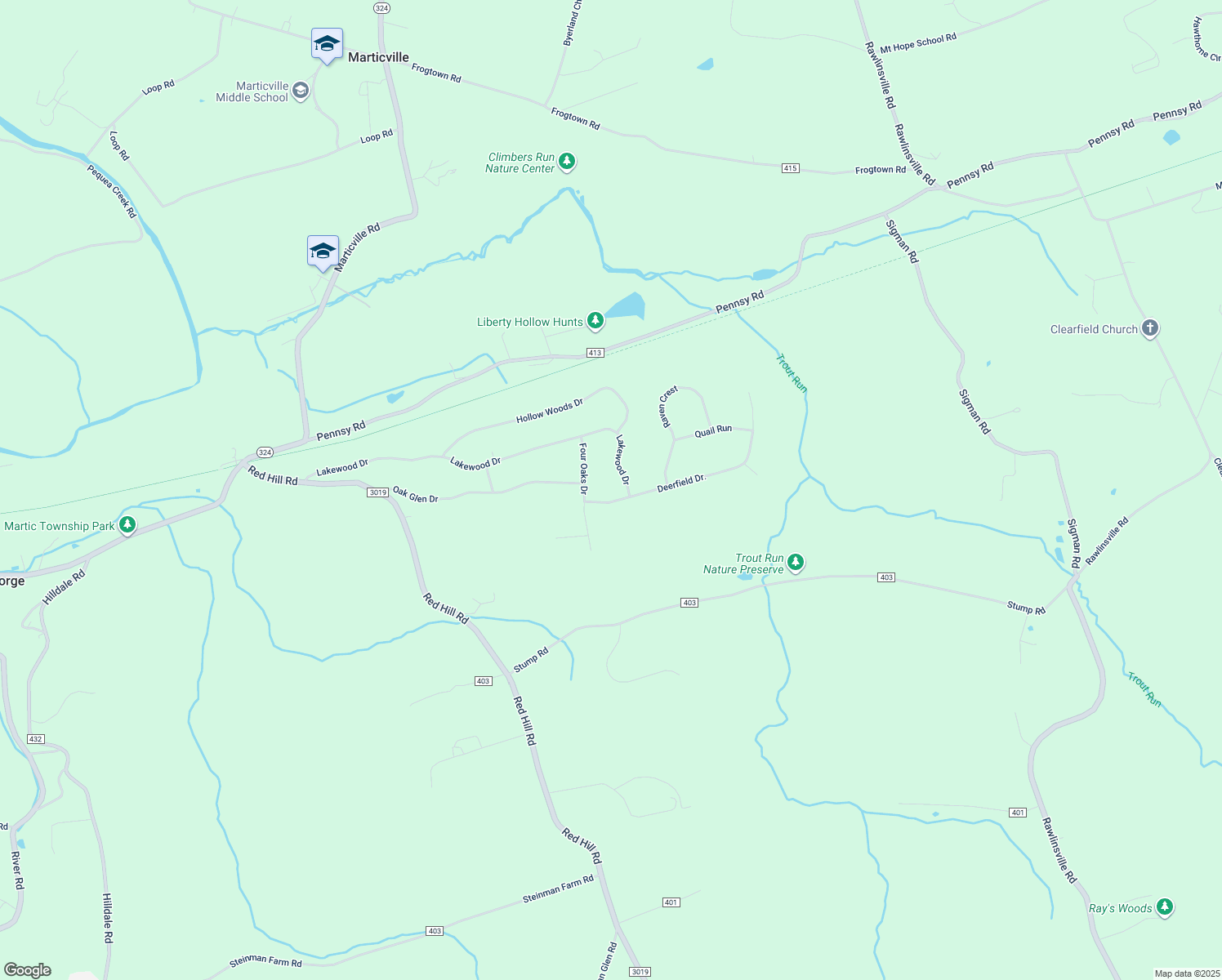 map of restaurants, bars, coffee shops, grocery stores, and more near 18 Deerfield Dr in Pequea