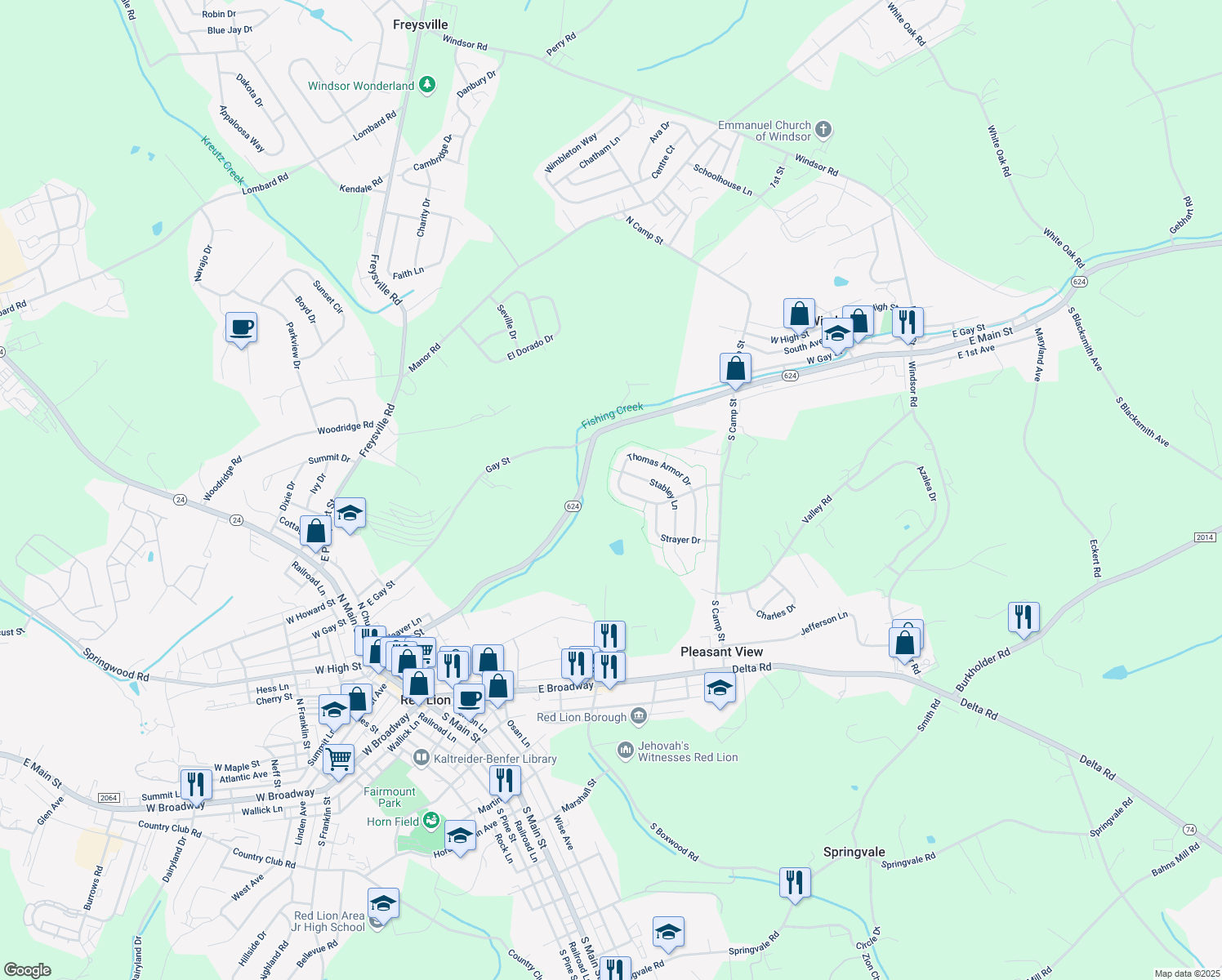 map of restaurants, bars, coffee shops, grocery stores, and more near 395 Thomas Armor Drive in Windsor