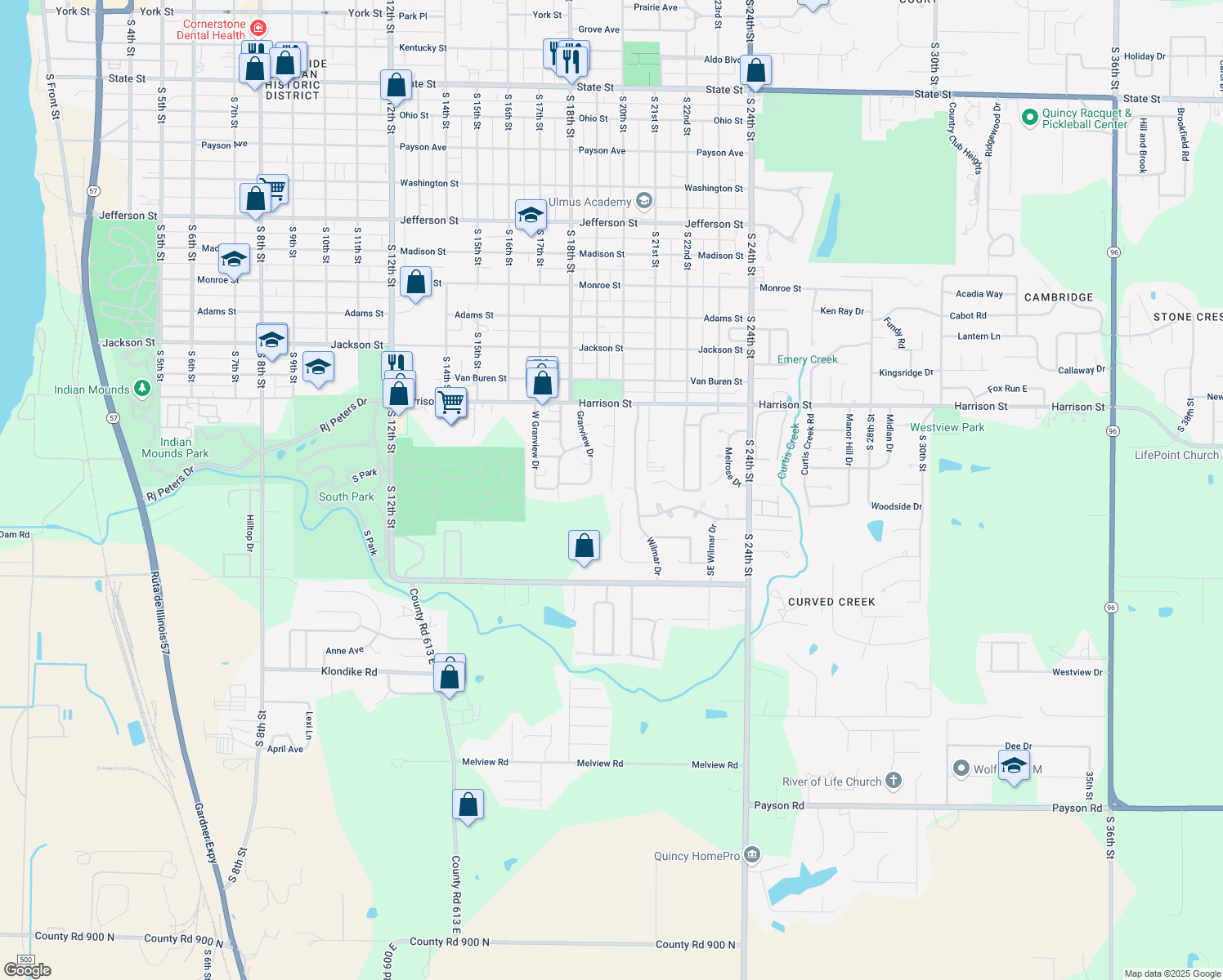 map of restaurants, bars, coffee shops, grocery stores, and more near 1530 Wilmar Orchard in Quincy