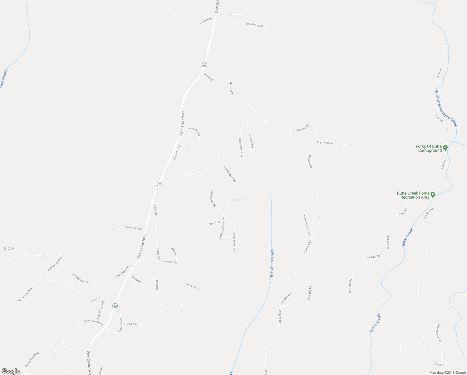 map of restaurants, bars, coffee shops, grocery stores, and more near 5438 Headwaters Road in Forest Ranch