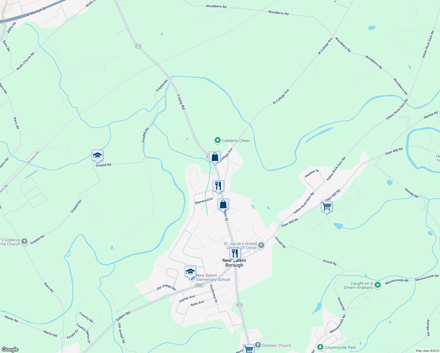 map of restaurants, bars, coffee shops, grocery stores, and more near 1035 Trinity Road in York