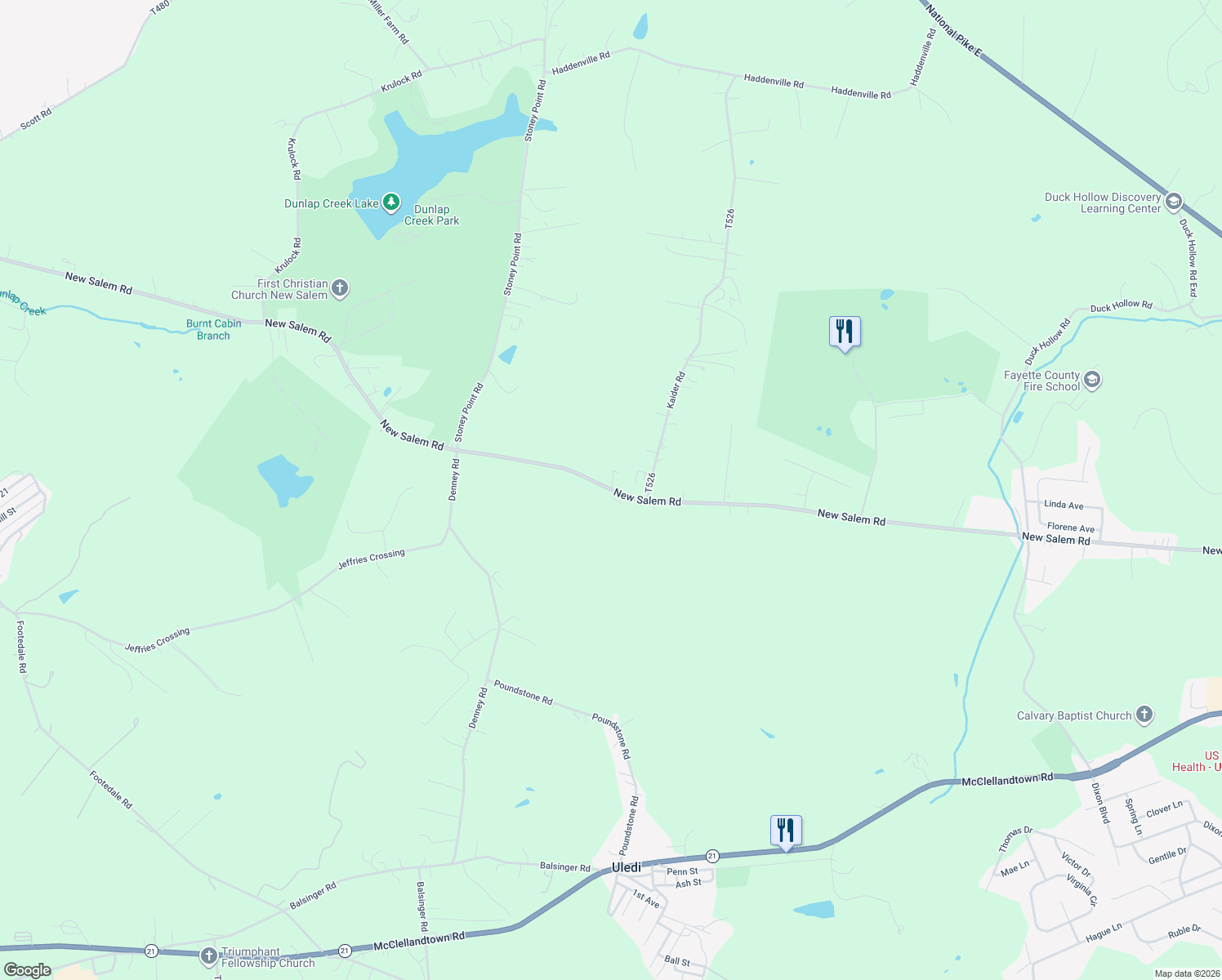 map of restaurants, bars, coffee shops, grocery stores, and more near 690 New Salem Road in Uniontown