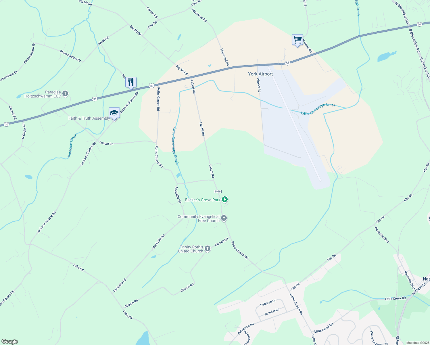 map of restaurants, bars, coffee shops, grocery stores, and more near 401 Labott Road in Spring Grove