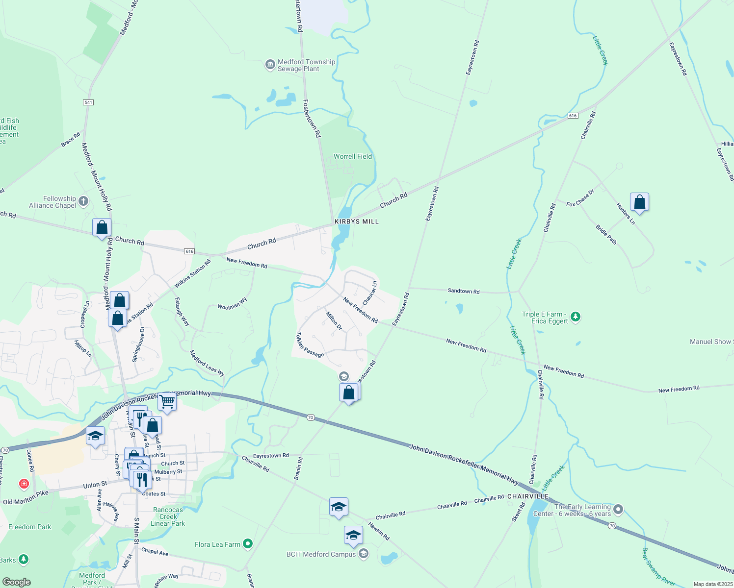 map of restaurants, bars, coffee shops, grocery stores, and more near 11 Melville Drive in Medford