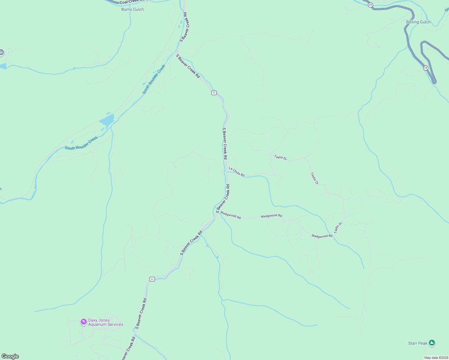 map of restaurants, bars, coffee shops, grocery stores, and more near 2575 South Beaver Creek Road in Black Hawk