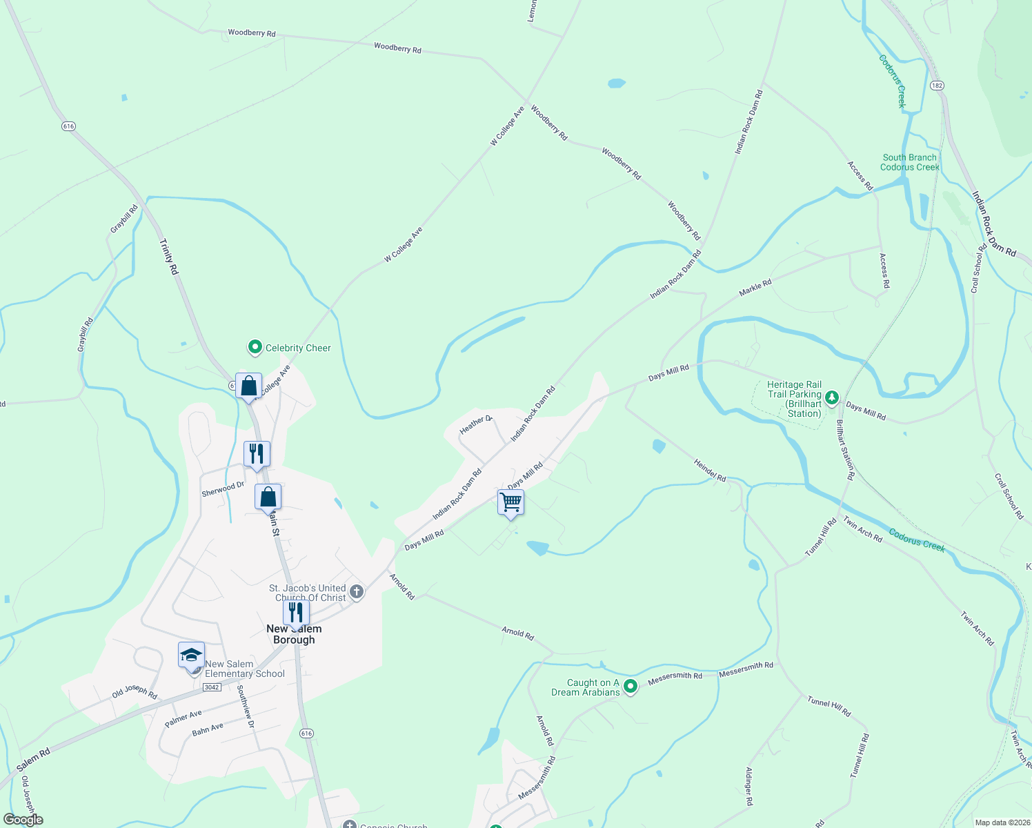 map of restaurants, bars, coffee shops, grocery stores, and more near 3346 Indian Rock Dam Road in York