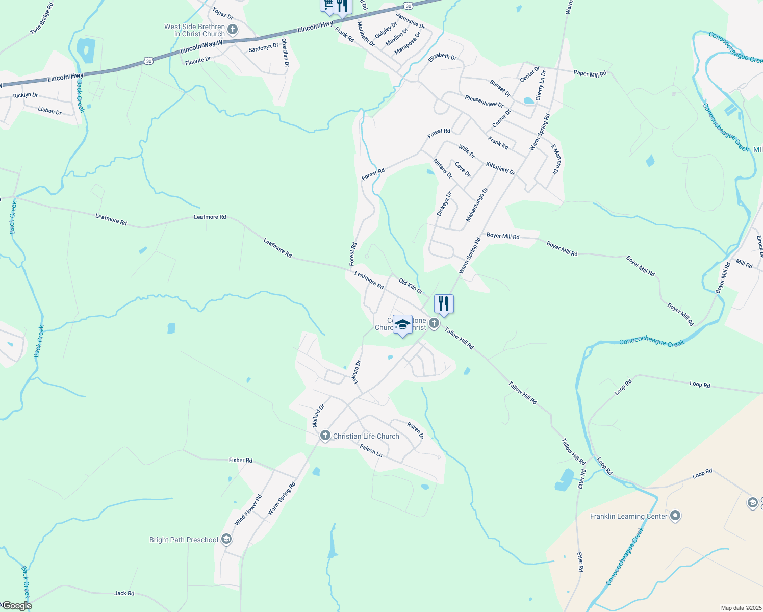 map of restaurants, bars, coffee shops, grocery stores, and more near 1042 Laurich Drive in Chambersburg