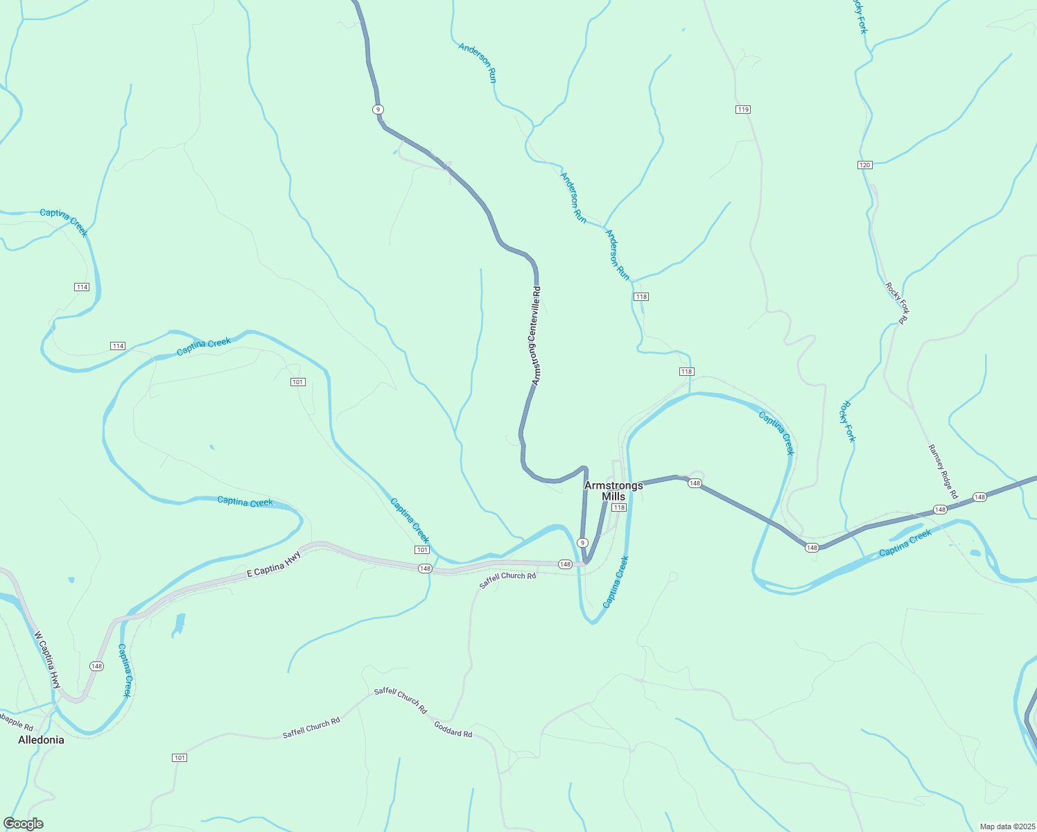 map of restaurants, bars, coffee shops, grocery stores, and more near 57726 Armstrong Centerville Road in Jacobsburg