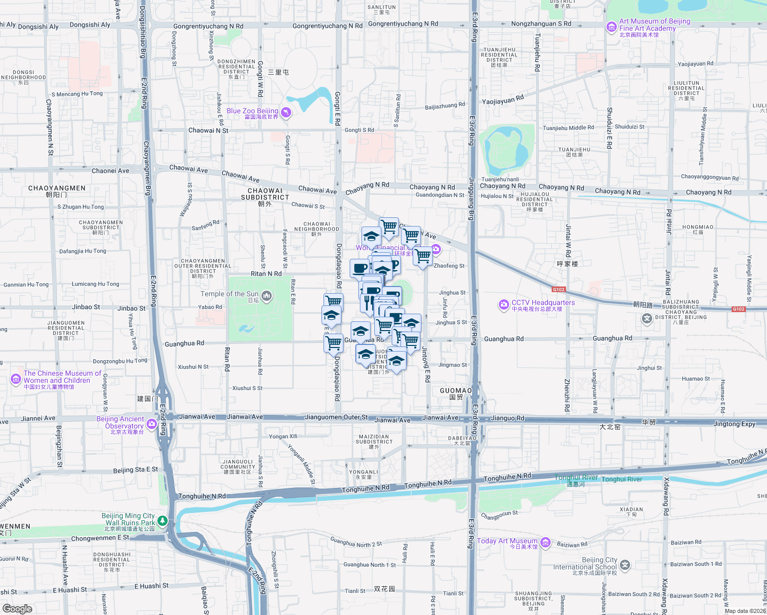 map of restaurants, bars, coffee shops, grocery stores, and more near in 
