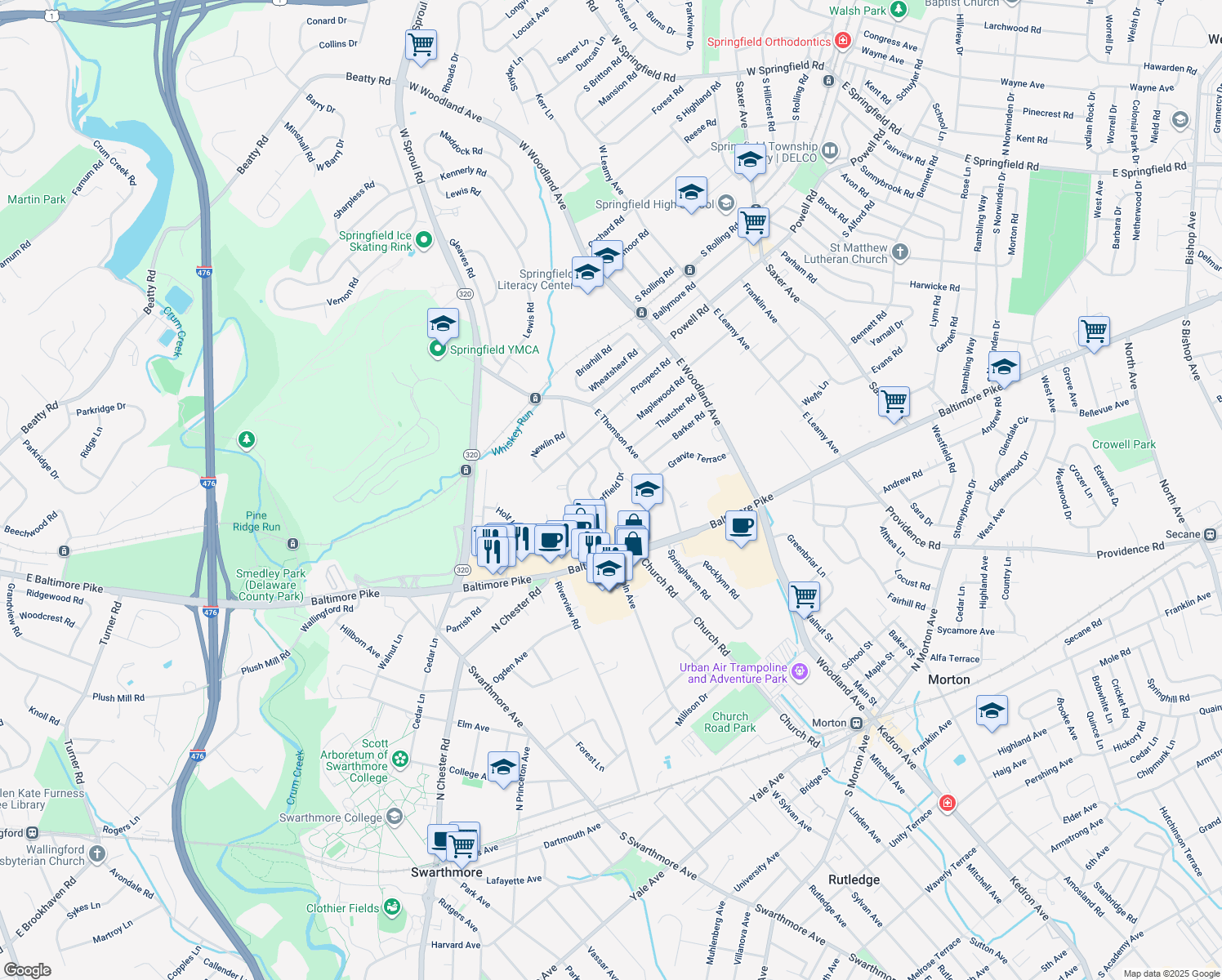 map of restaurants, bars, coffee shops, grocery stores, and more near 587 Sheffield Dr in Springfield