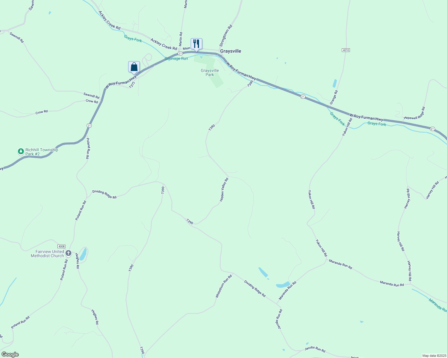 map of restaurants, bars, coffee shops, grocery stores, and more near 191 Hidden Valley Road in Graysville