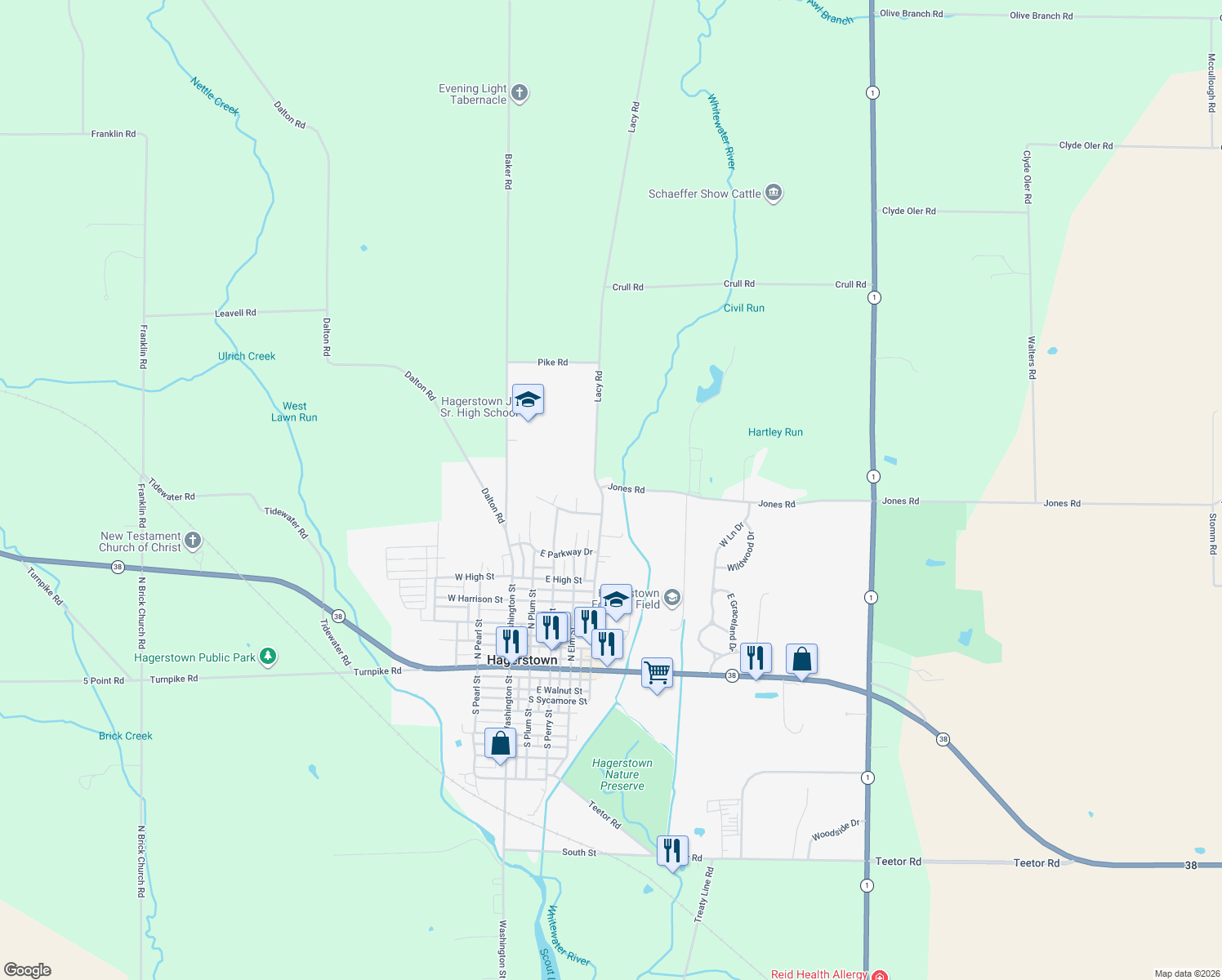 map of restaurants, bars, coffee shops, grocery stores, and more near 335 Jones Road in Hagerstown